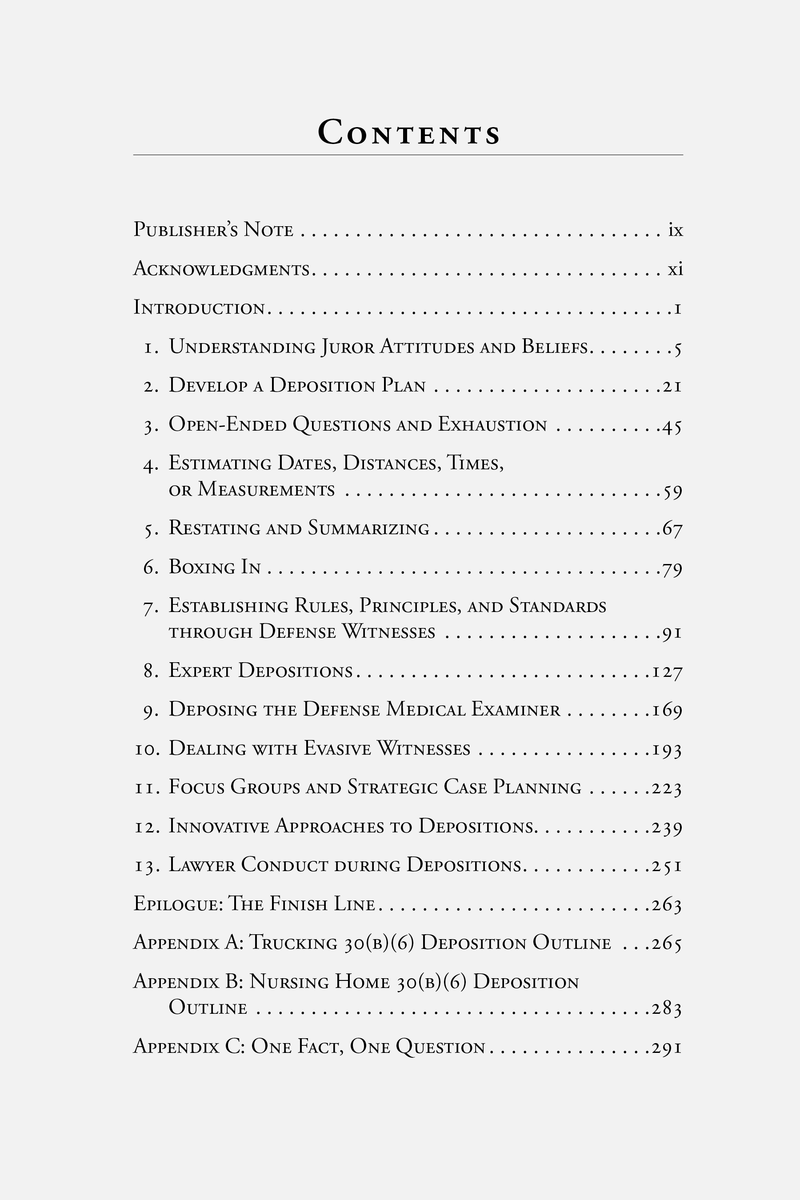 Table of Contents for Advanced Depositions
