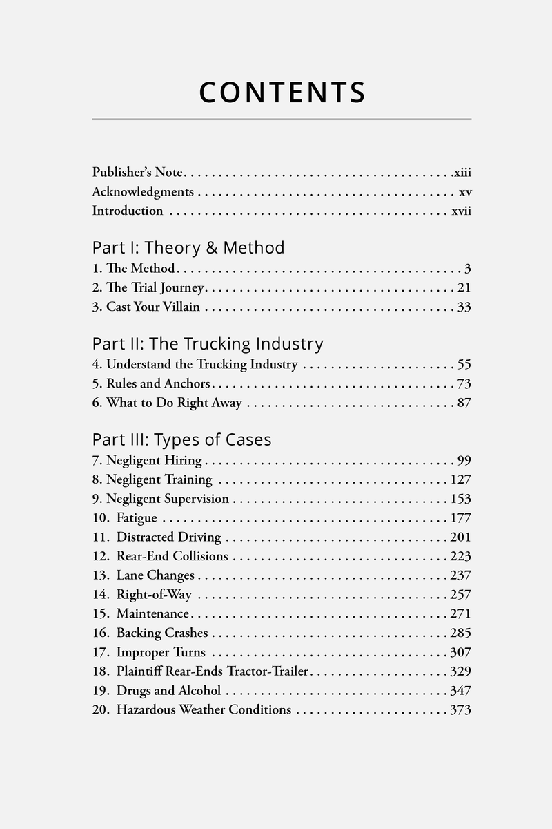 Table of Contents for Big Rig Justice