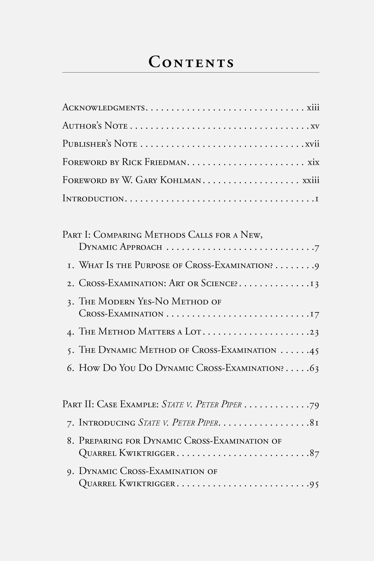 Table of Contents for Dynamic Cross-Examination