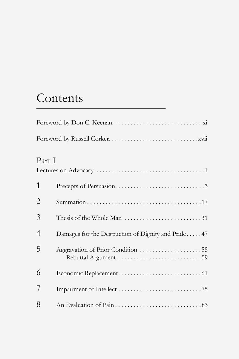 Table of Contents for Moe Levine on Advocacy