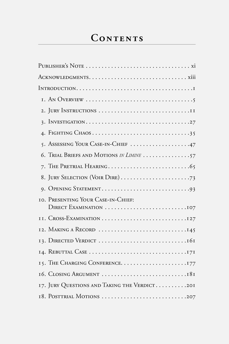 Table of Contents for The Elements of Trial